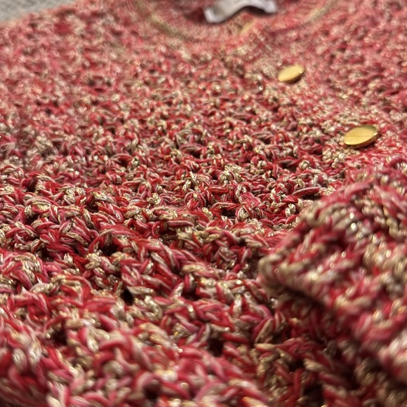 Beautiful metallic and red crochet mango cardigan with gold buttons. NWOT XS - Picture 3 of 5